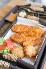 Fried rice sushi with breast chicken fried.