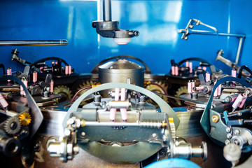 The mechanism of a braiding machine close-up.