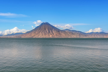Picture of a volcano on the far side of Lake Atitlan from Panajachel, Guatemala.