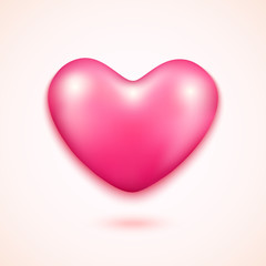 Pink heart vector illustration isolated on light background. Symbol of love and romantic. Realistic heart with gradient mesh. Decorative element for your design: banner, poster, card, flyer etc