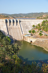 Pomarao Dam and hydroelectric power station on Chanza Reservoir near river Guadiana  between Portugal and Spain