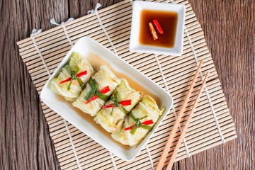 Cabbage roll stuffed with meat. Top view.