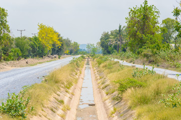 Fototapeta na wymiar empty ditch without water from el nino effect in Thailand
