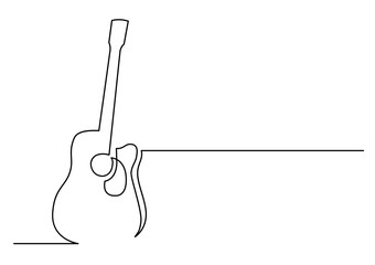 continuous line drawing of acoustic guitar - obrazy, fototapety, plakaty