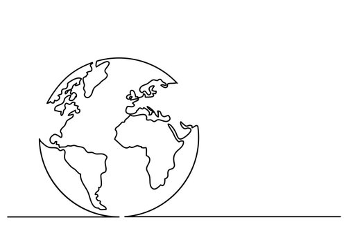 continuous line drawing of globe