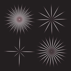 Bright flashes of colored stars on a dark background and transparent. Vector design elements