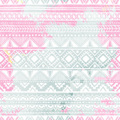 Seamless pattern. Geometric horizontal stripes. Ethnic and tribal motifs. Watercolor grungy texture. Gray, pink and white colors.