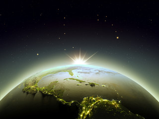 Sunrise above Central America from space