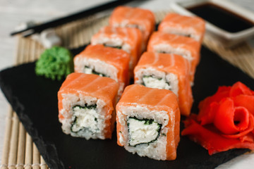 Sushi Rolls Japanese Food Uramaki Seafood Fresh Maki Gourmet Concept