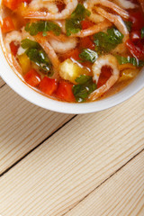Soup of fresh vegetables with shrimps
