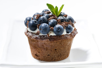 chocolate cake with fresh blueberries