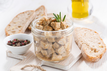 marinated feta in a glass jar