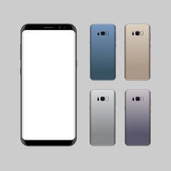 Smartphone design concept with different colors. Realistic vector illustration. Black smart phone front and back view