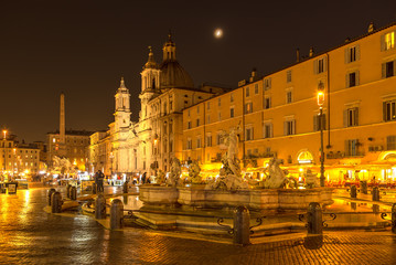 Rome, Italy. Illumination at night in Navona Square
