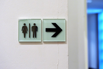 Toilet. Man and woman. On the far right. Toilet on the right