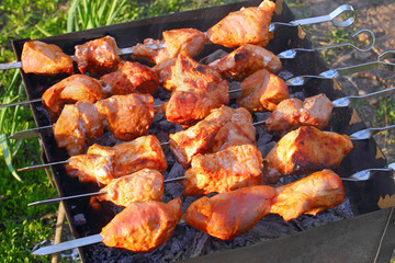 delicious juicy chargrilled shashlik, top view