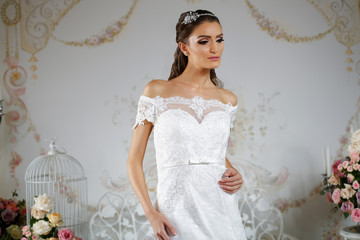 Model posing in a beautiful wedding dress