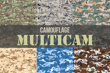 Set of Multicam Camouflage seamless patterns. Military background and texture. Vector Illustration.