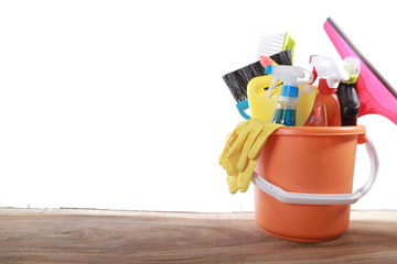 cleaning products isolated on white