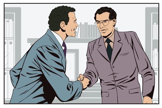 Two business man shaking hands. Stock illustration.