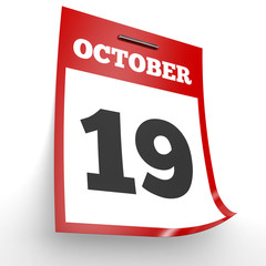 October 19. Calendar on white background.