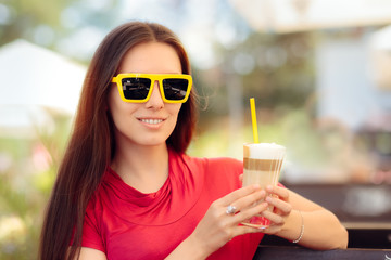 Happy Beautiful Woman with Summer Coffee Drink