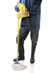 attractive man standing with cleaning service