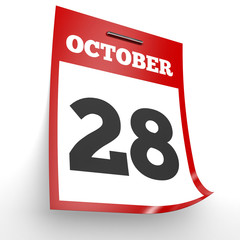 October 28. Calendar on white background.