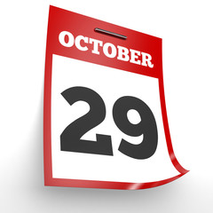 October 29. Calendar on white background.