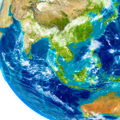 Southeast Asia on physical globe © harvepino