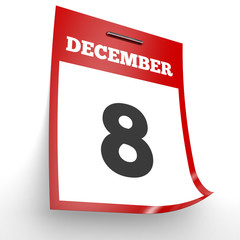 December 8. Calendar on white background.