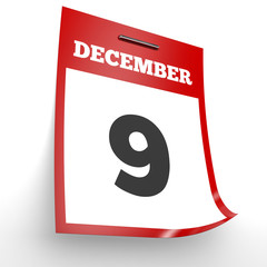 December 9. Calendar on white background.