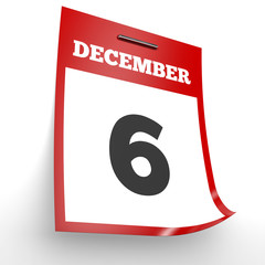 December 6. Calendar on white background.