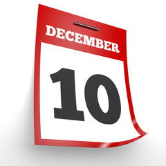 December 10. Calendar on white background.