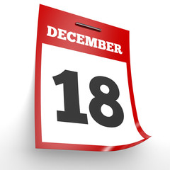 December 18. Calendar on white background.