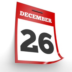 December 26. Calendar on white background.