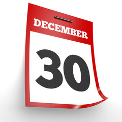 December 30. Calendar on white background.