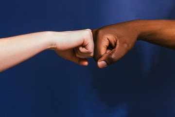 Hand Black White Interracial Fist Bump Gesture Contrast Relationship Friendship International Unity...