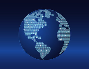 concept of the planet earth with bright spots. World globe on blue. geometric design