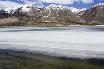 view of frozen mountain lake in matese park