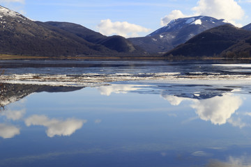 view of frozen mountain lake in matese park