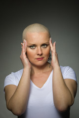 beautiful middle age woman cancer patient without hair
