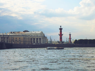 View of Neva River and Spit of Vasilyevsky Island in center of St.Petersburg, Russia - June 2016