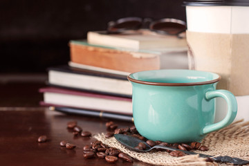 coffee cup on the desk.