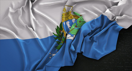 San Marino Flag Wrinkled On Dark Background 3D Render