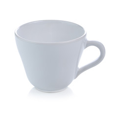 White ceramic cup isolated on white background.