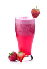 strawberry juice in glass isolated on white background