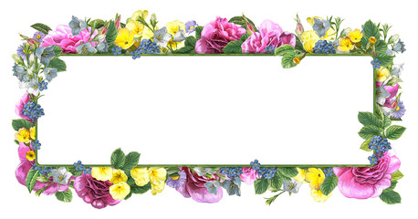 cartoon scene with beautiful and colorful flowers on white background