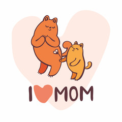 Mother’s day greeting card in cartoon style with the image of cute cats.