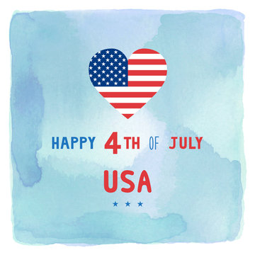 Happy 4th of July on blue and green watercolor background